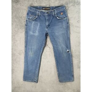 Wrangler FR Jeans Mens 32x30 Blue Ripped Denim Straight Flame Resistant Workwear